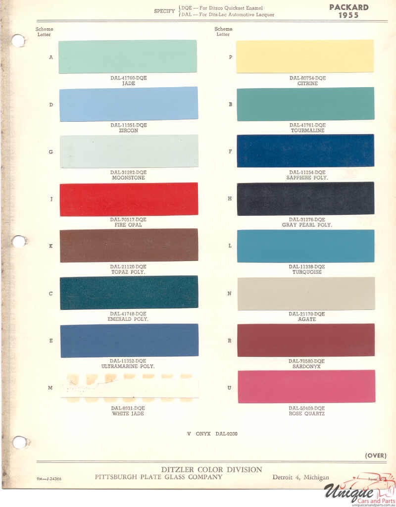 1955 Packard Paint Charts PPG 1